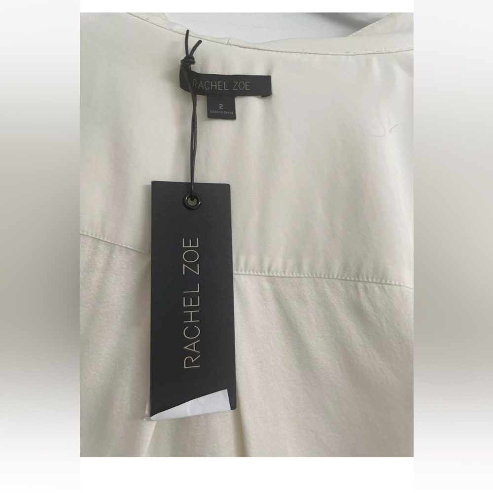 Rachel Zoe SILK Elegant Removable tie,Long Sleeve Cream /White Blouse  $325 S M - Picture 6 of 10